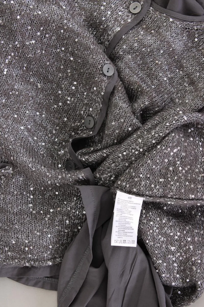 Judith Williams Strickjacke Gr. 46 Langarm mit Pailletten grau aus Polyester