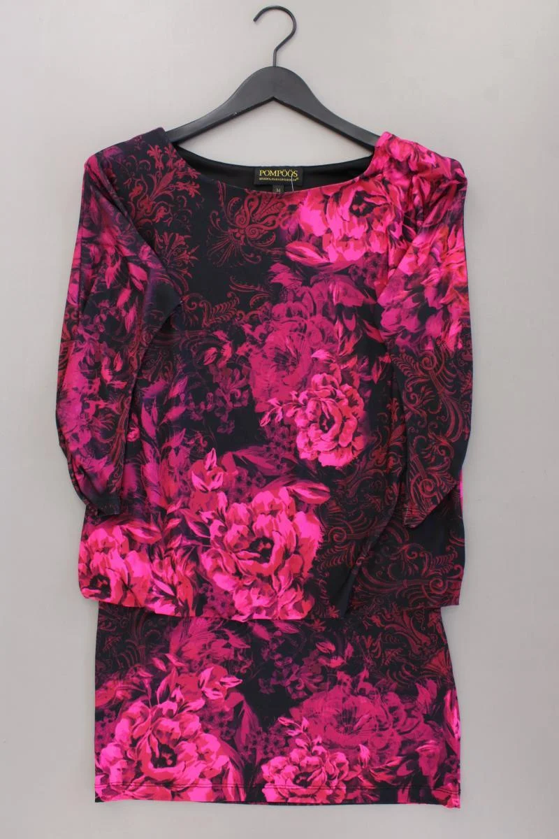 POMPÖÖS by Harald Glööckler Midikleid Gr. 34 mit Blumenmuster 3/4 Ärmel pink