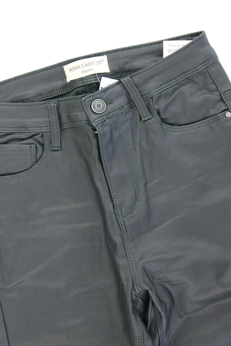Nina Carter Kunstlederhose Gr. 36 olivgrün aus Polyester