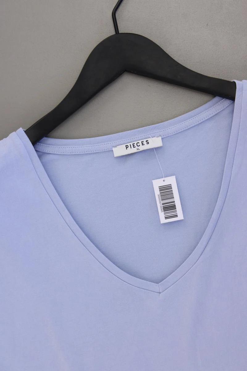 Pieces Shirt mit V-Ausschnitt Gr. XL neuwertig Kurzarm blau