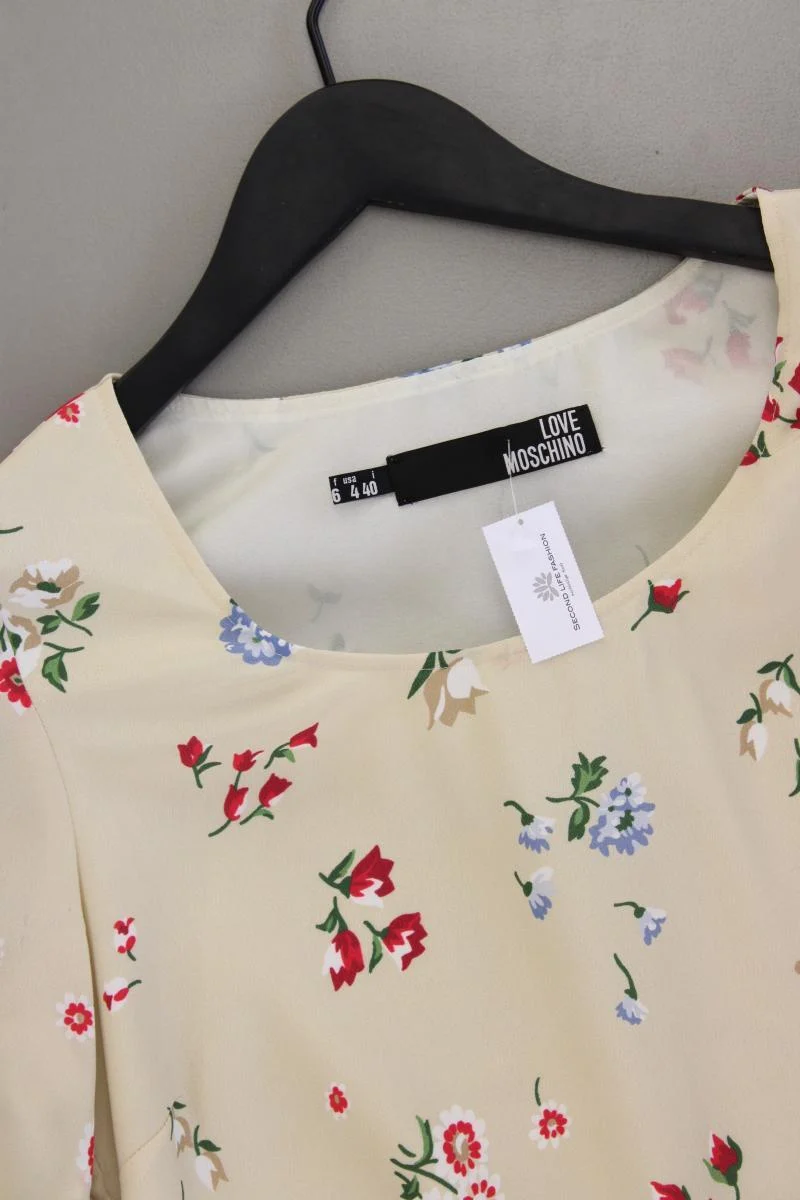 Love Moschino Kurzarmkleid Gr. 36 mit Blumenmuster creme aus Polyester