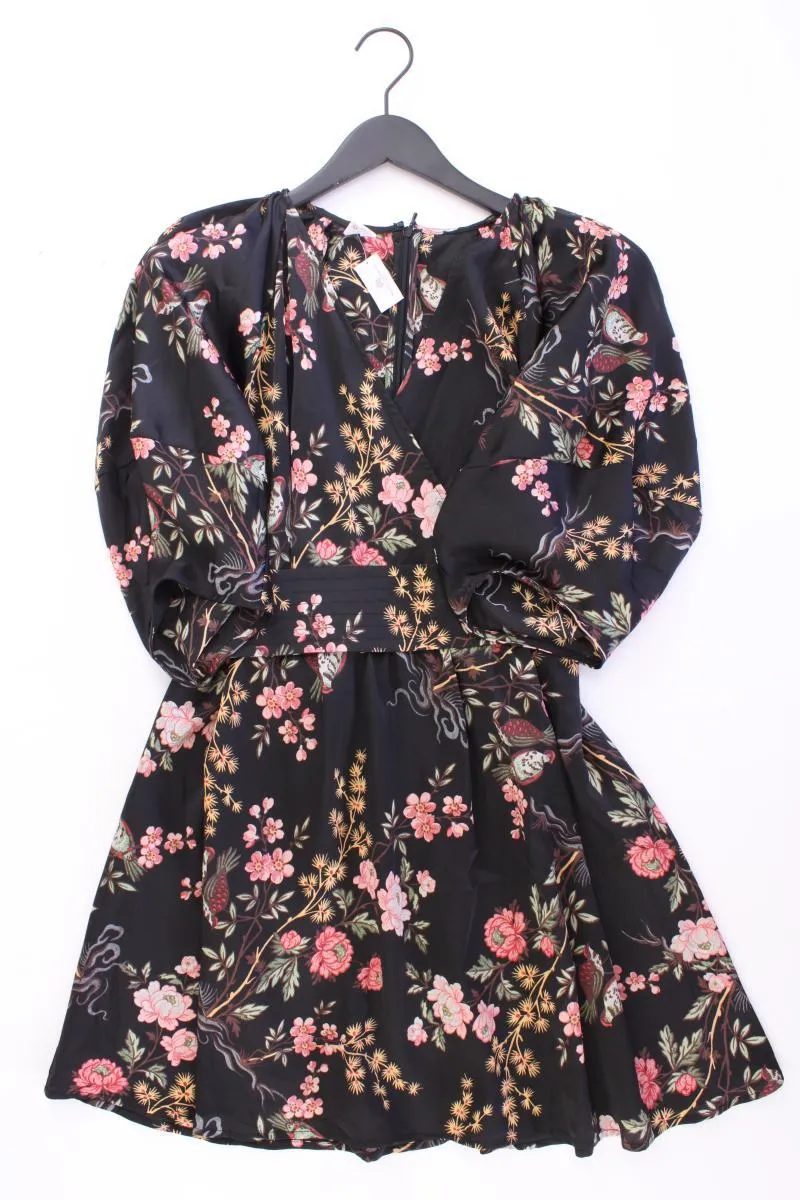 Mango Midikleid Gr. M mit Blumenmuster neuwertig 3/4 Ärmel schwarz aus Polyester