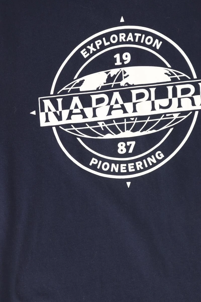 Napapijri Printshirt für Herren Gr. XXL Kurzarm blau aus Baumwolle