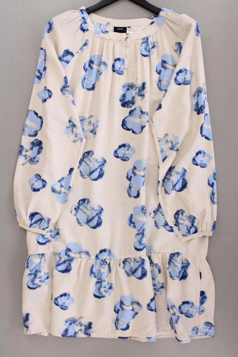 Zizzi Langarmkleid Gr. 48 mit Blumenmuster neuwertig creme