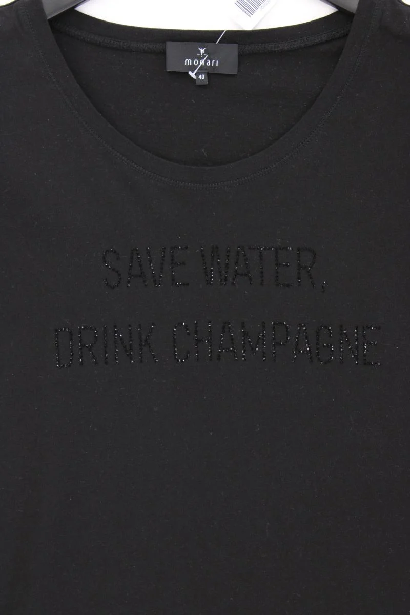 Monari Shirt "Save Water Drink Champagne" Gr. 40 Kurzarm schwarz