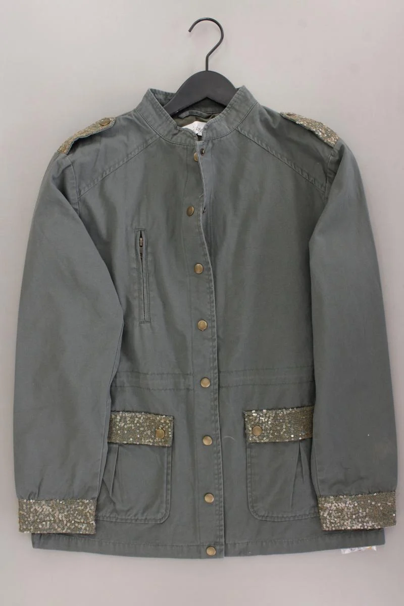 Aniston Übergangsjacke Gr. 38 neuwertig mit Pailletten olivgrün aus Baumwolle