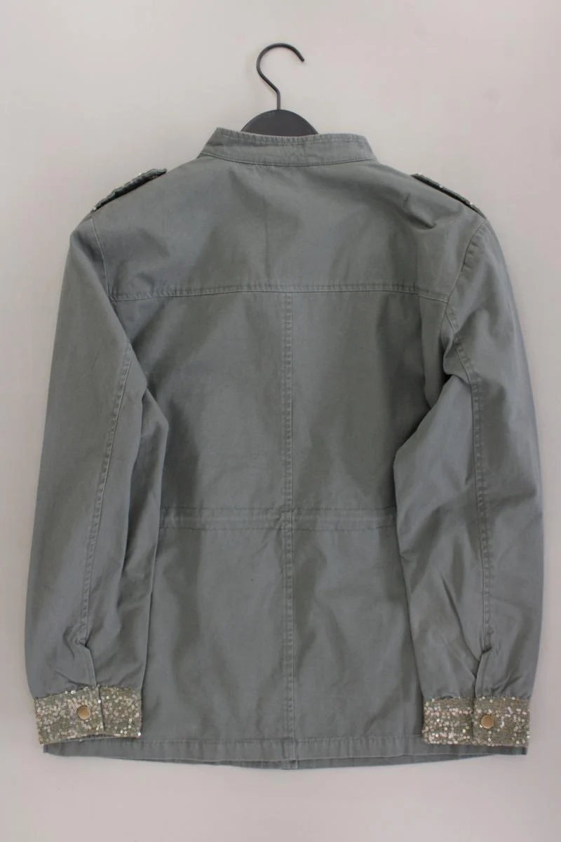 Aniston Übergangsjacke Gr. 38 neuwertig mit Pailletten olivgrün aus Baumwolle