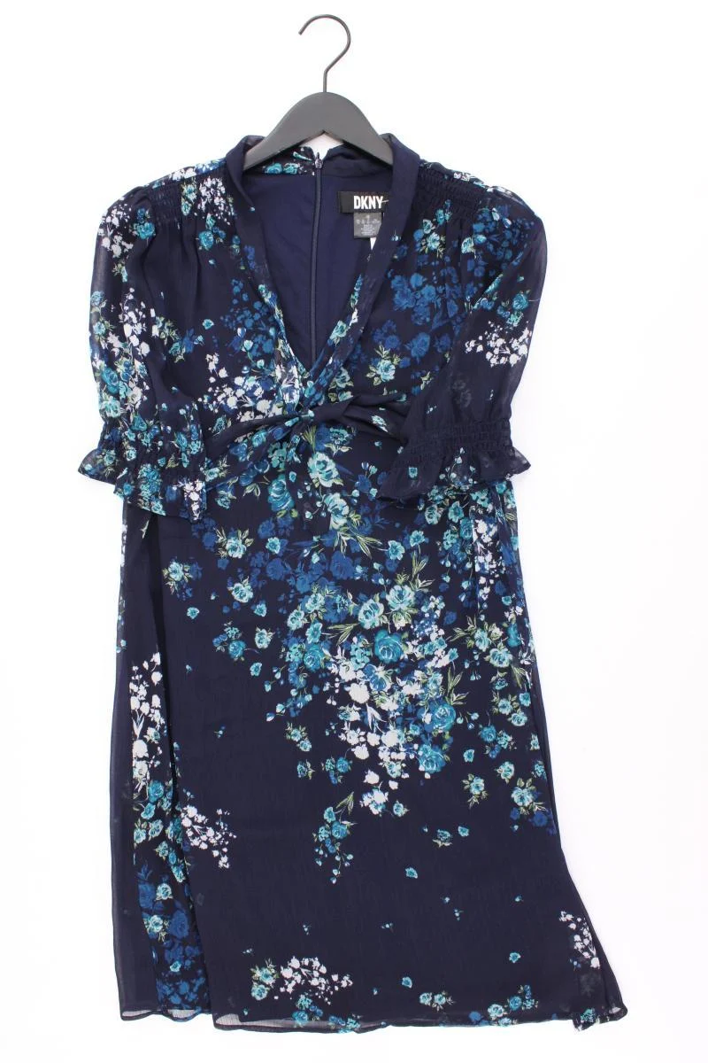 DKNY Chiffonkleid Gr. 40 mit Blumenmuster Kurzarm blau aus Polyester
