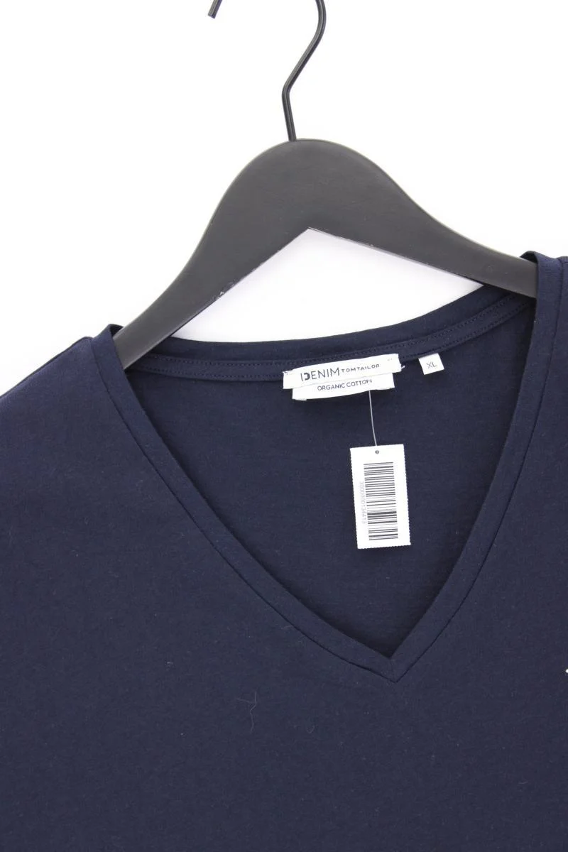 Tom Tailor (Denim) Shirt mit V-Ausschnitt Gr. XL Kurzarm blau aus Baumwolle