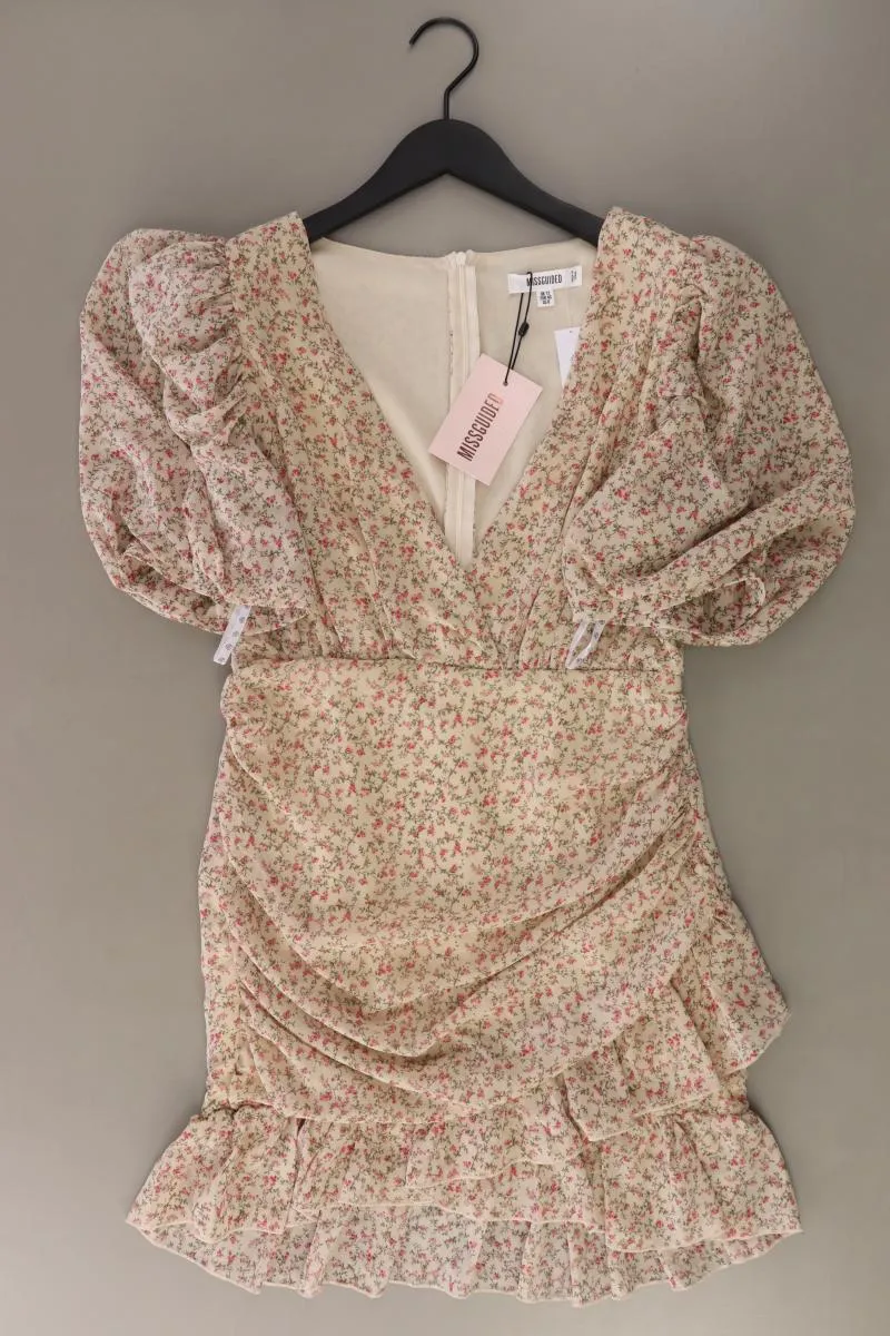 MISSGUIDED Kurzarmkleid Gr. 40 mit Blumenmuster neu mit Etikett creme