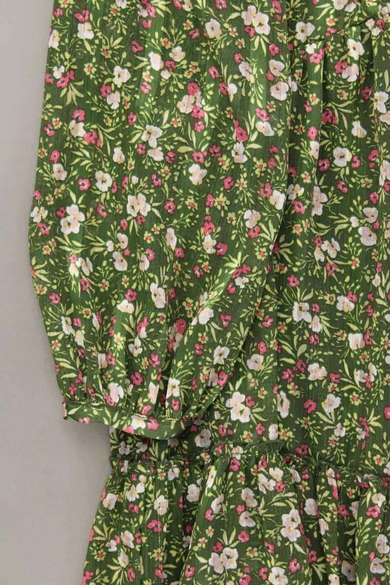 Zara Langarmkleid Gr. S mit Blumenmuster neuwertig grün aus Polyester