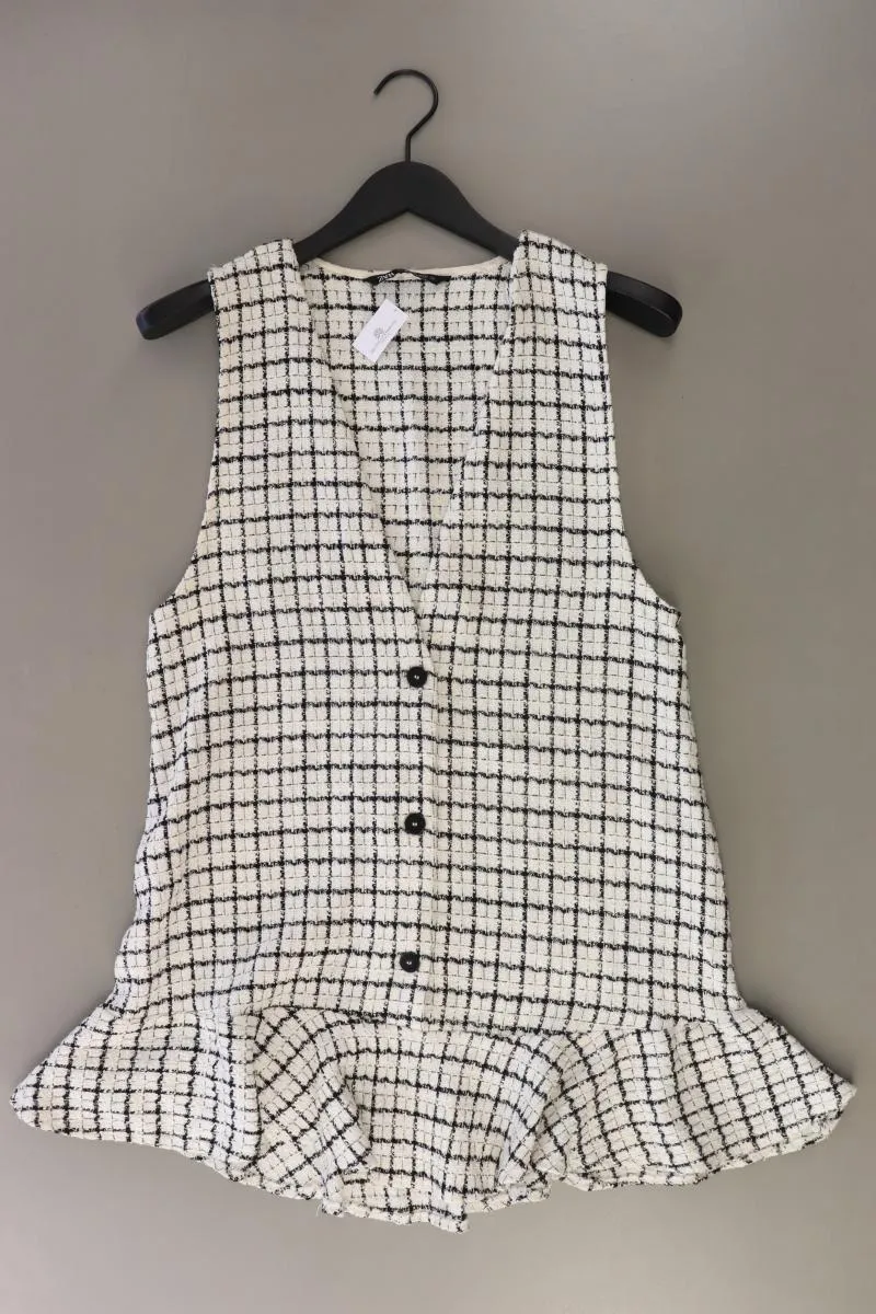 Zara Midikleid Gr. XL kariert Ärmellos weiß aus Polyester