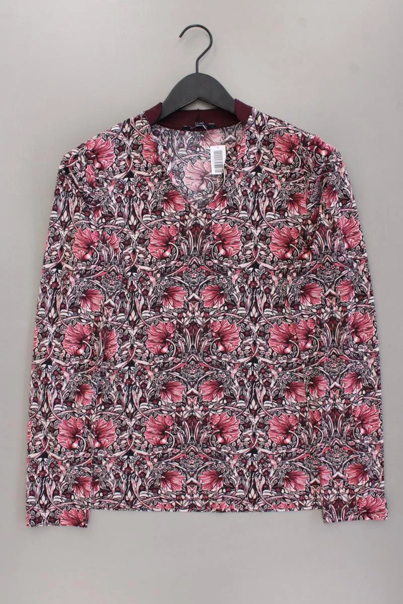 comma, Shirt mit V-Ausschnitt Gr. 44 mit Blumenmuster Langarm rot aus Polyester