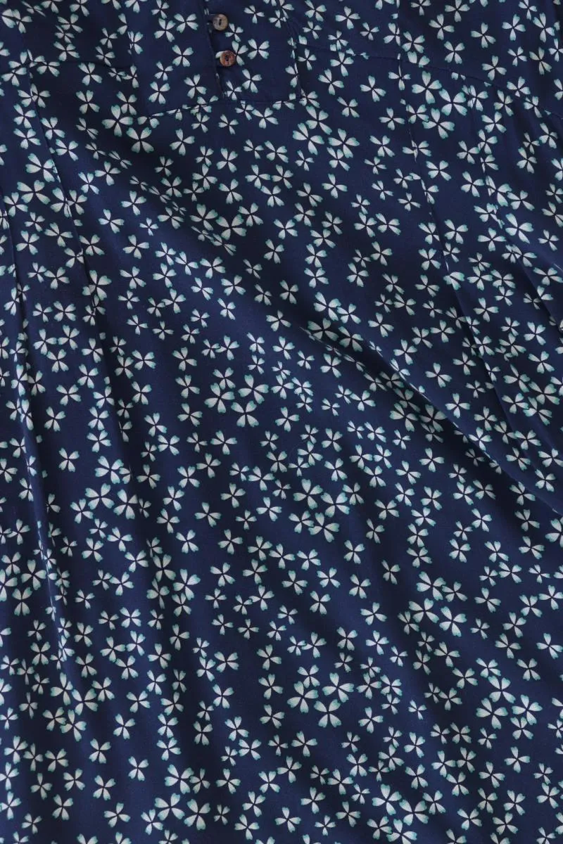 Esprit Kurzarmkleid Gr. 36 mit Blumenmuster blau aus Polyester