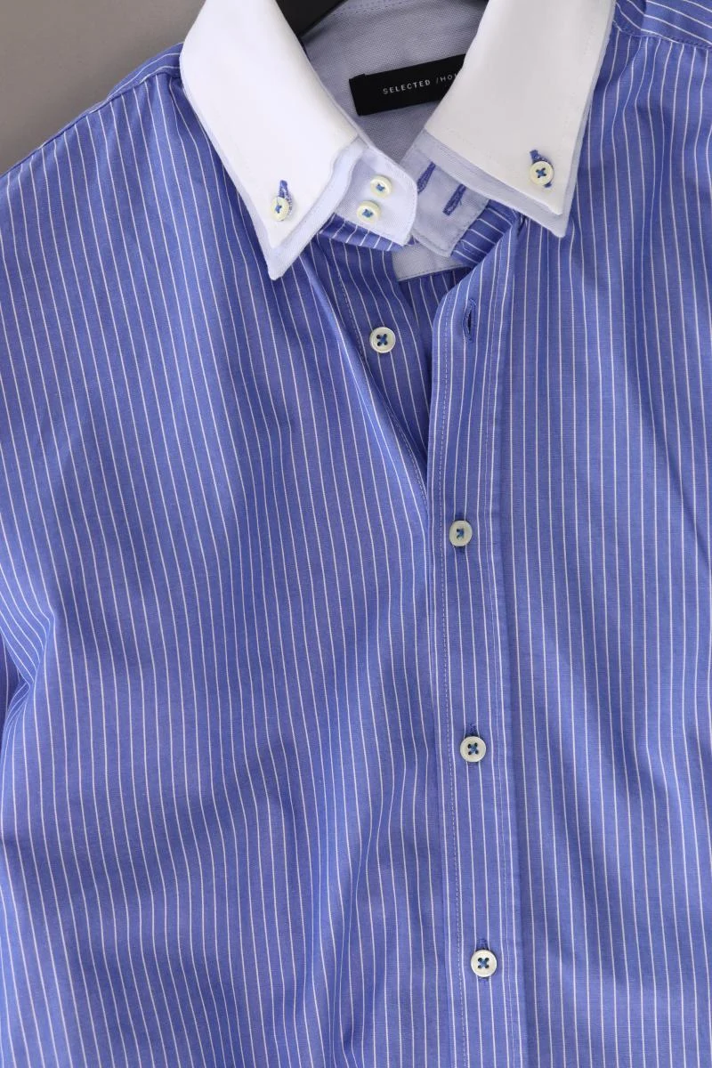 Selected Homme Langarmhemd für Herren Gr. S gestreift blau aus Baumwolle