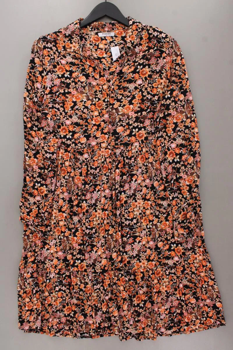 Pieces Langarmkleid Gr. M mit Blumenmuster orange aus Viskose