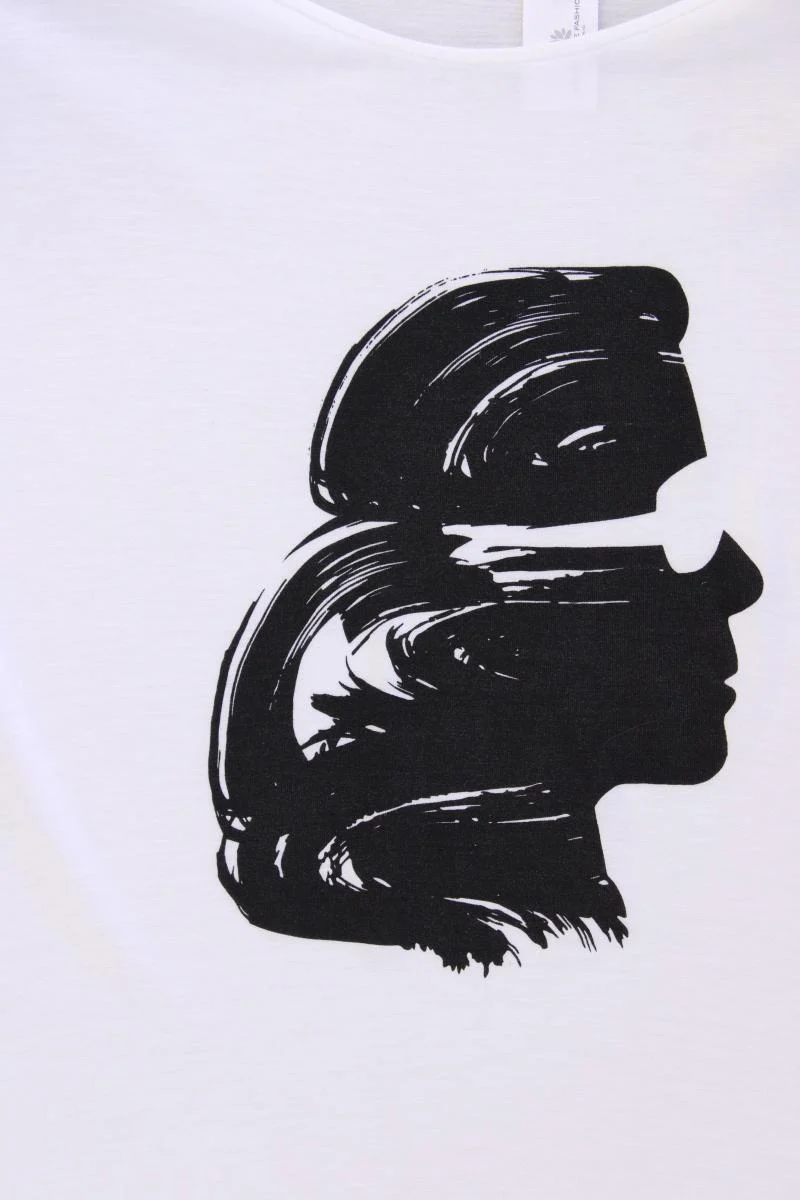 Karl Lagerfeld Printshirt Gr. XS Kurzarm weiß aus Viskose