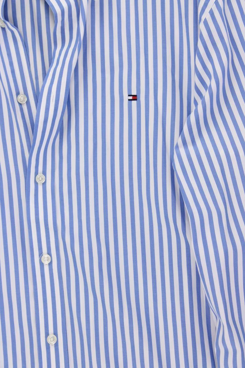 Tommy Hilfiger Langarmhemd für Herren Gr. XL gestreift blau aus Baumwolle