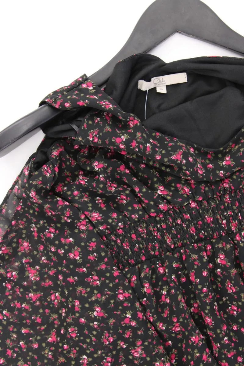 Clockhouse Chiffonkleid Gr. 38 mit Blumenmuster 3/4 Ärmel schwarz aus Polyester