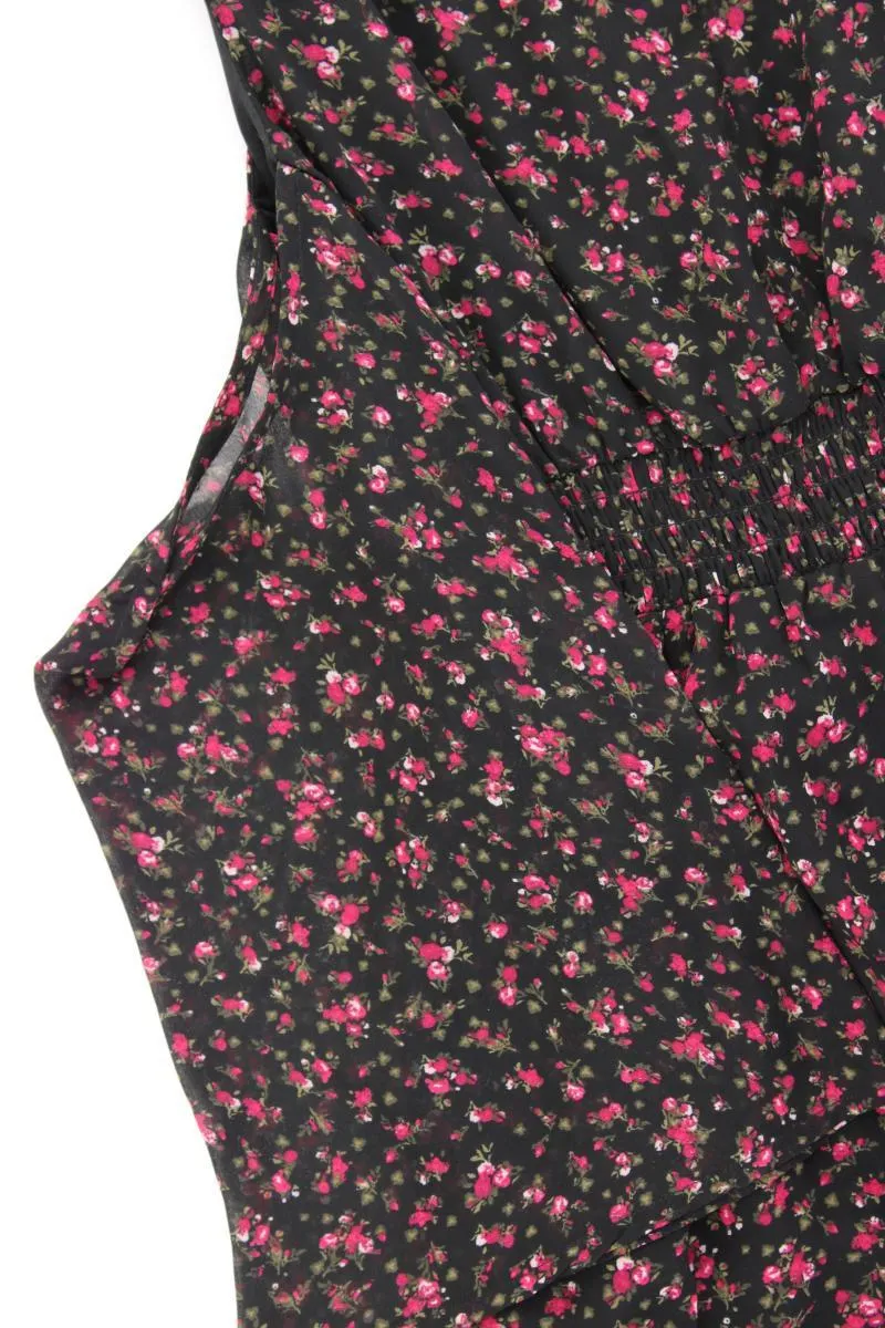 Clockhouse Chiffonkleid Gr. 38 mit Blumenmuster 3/4 Ärmel schwarz aus Polyester