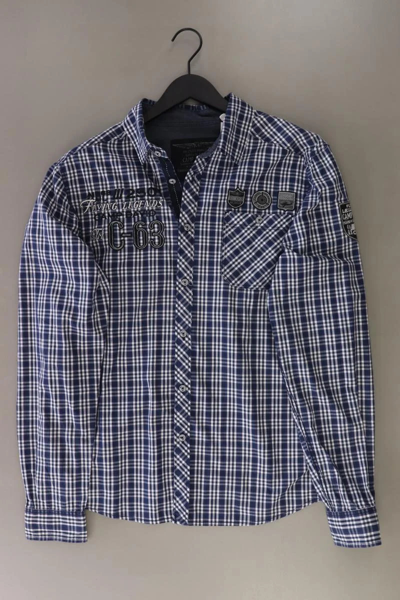 Camp David Langarmhemd für Herren Gr. M/L gestreift blau aus Baumwolle