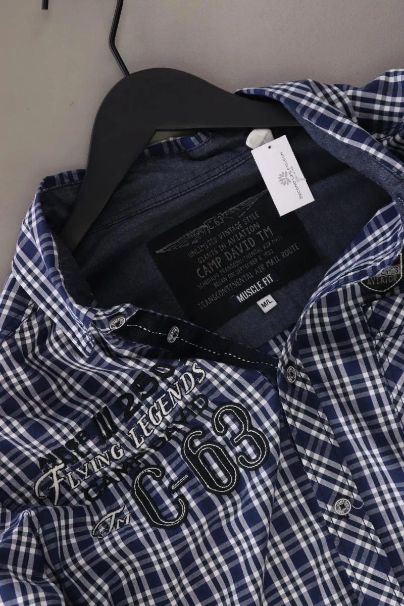 Camp David Langarmhemd für Herren Gr. M/L gestreift blau aus Baumwolle