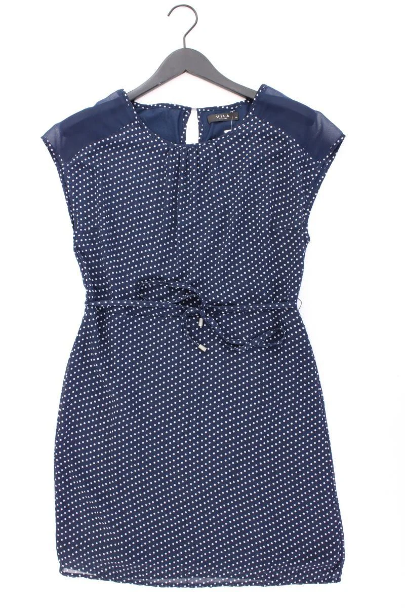 Vila Kurzarmkleid Gr. XS gepunktet mit Gürtel blau aus Polyester