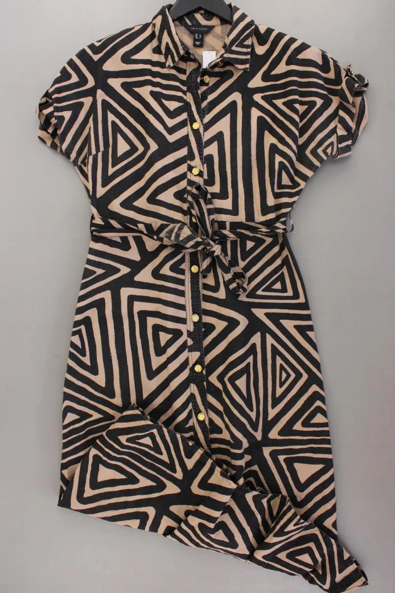 New Look Kurzarmkleid Gr. 36 geometrisches Muster mit Gürtel braun