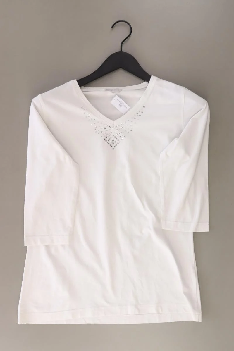 Marco Pecci Shirt mit V-Ausschnitt Gr. 40 3/4 Ärmel weiß aus Baumwolle