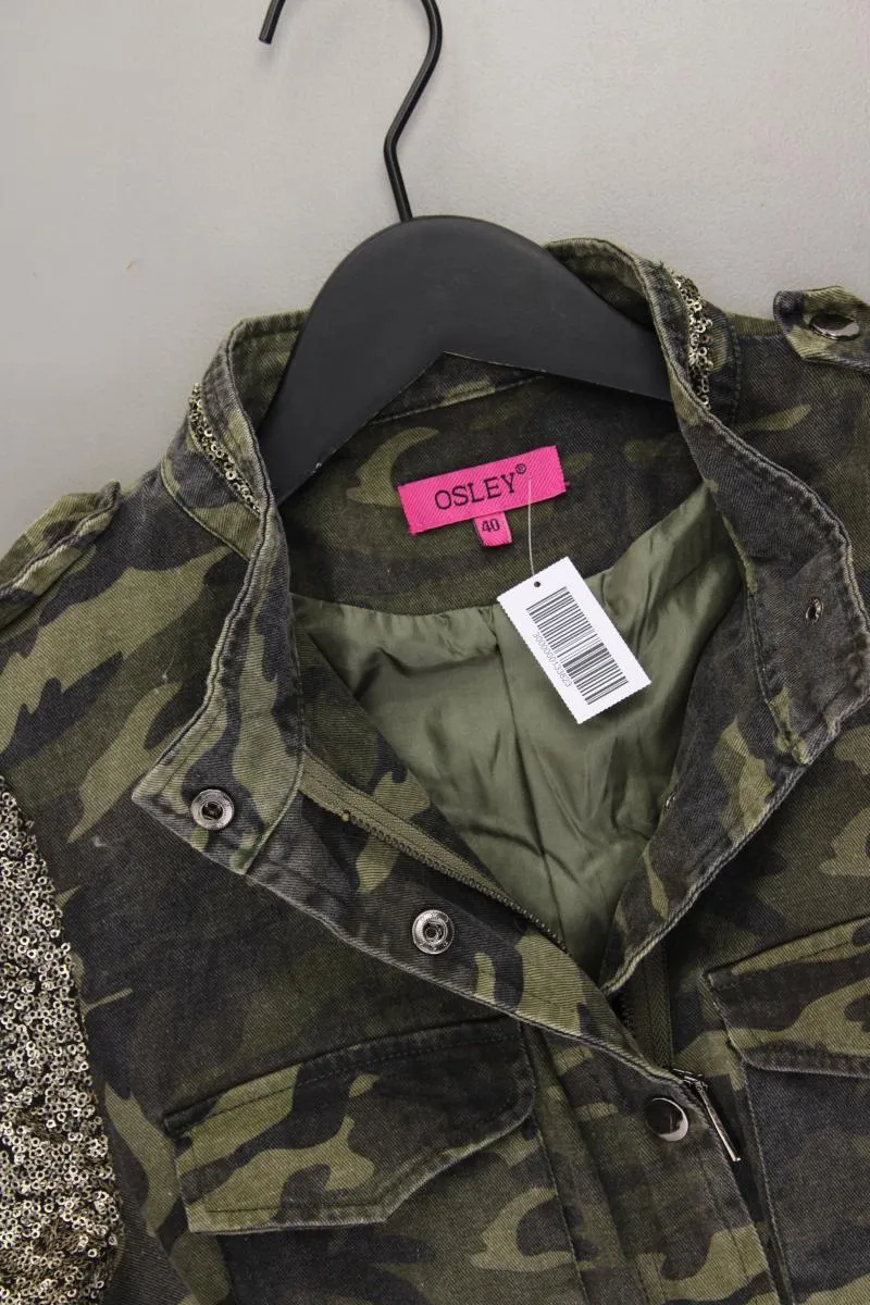 Camo-Jacke Gr. 40 camouflage mit Pailletten olivgrün aus Baumwolle