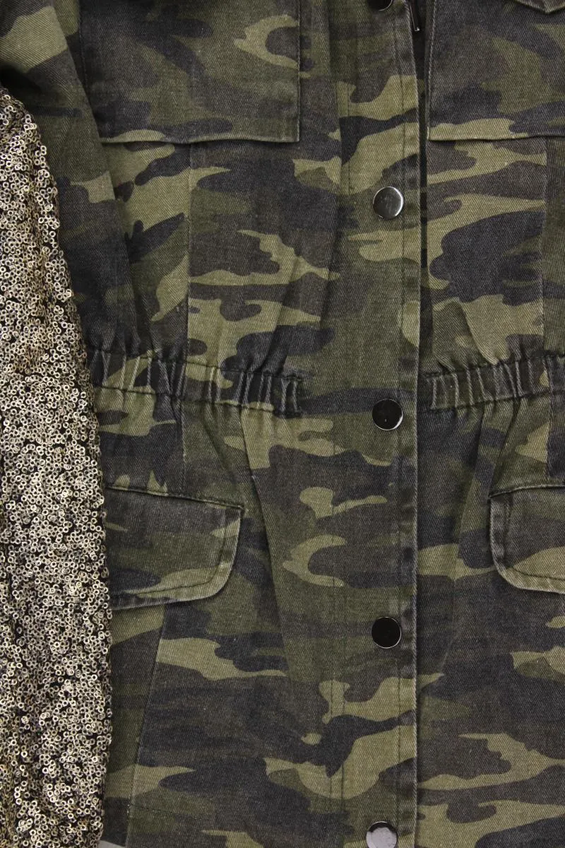 Camo-Jacke Gr. 40 camouflage mit Pailletten olivgrün aus Baumwolle