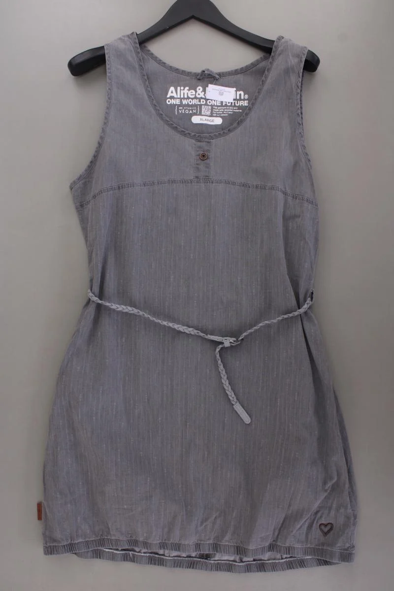 ALIFE AND KICKIN Trägerkleid Gr. XL mit Gürtel Ärmellos grau aus Baumwolle
