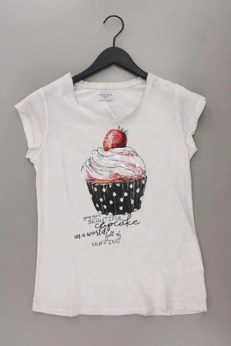 Fresh Made T-Shirt Gr. M Kurzarm mit Pailletten creme