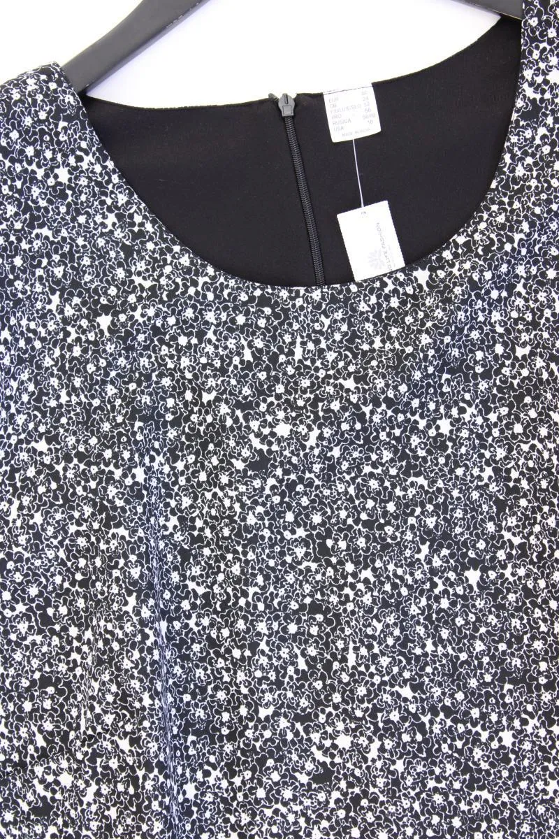 Kurzarmkleid Gr. 50 mit Blumenmuster schwarz aus Polyester