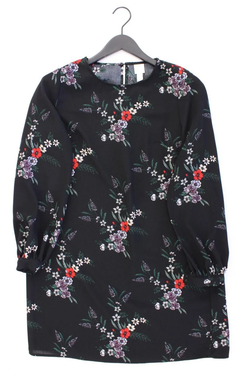 H&M Langarmkleid Gr. 40 mit Blumenmuster schwarz aus Polyester