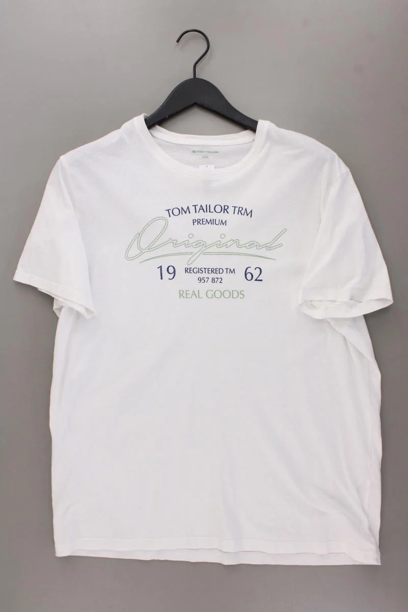 Tom Tailor Printshirt für Herren Gr. XXL Kurzarm weiß aus Baumwolle