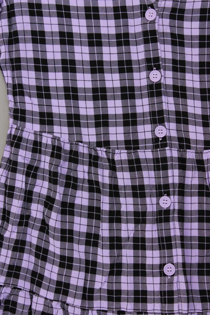 H&M Divided Minikleid Gr. 40 kariert Kurzarm lila aus Viskose