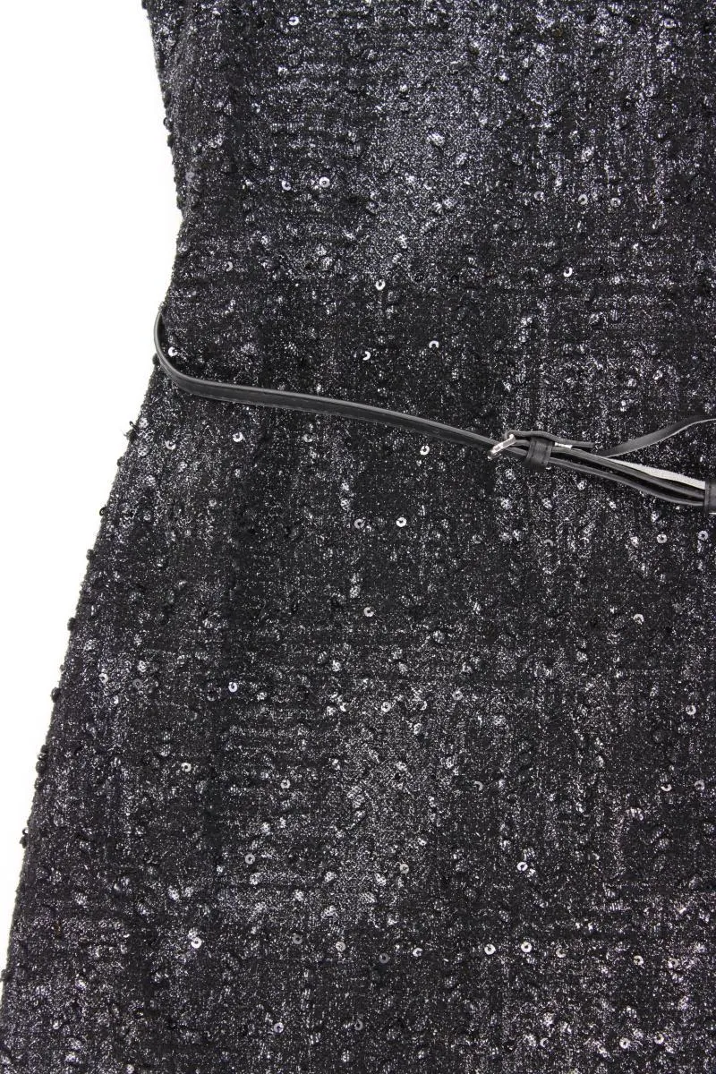 Esprit Bleistiftkleid Gr. L neuwertig mit Gürtel Kurzarm grau aus Polyester