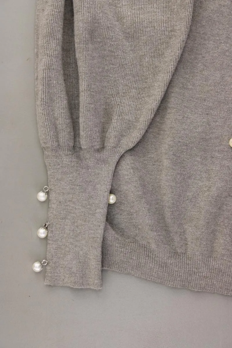 Pullover mit Perlen Gr. S neuwertig grau aus Rayon
