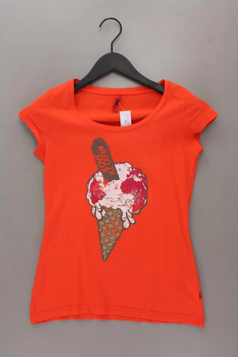 QS by s.Oliver Printshirt Gr. XS Kurzarm orange aus Baumwolle