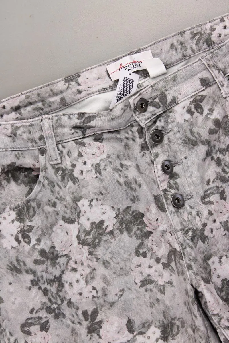 Linea Tesini Hose Gr. 44 mit Blumenmuster grau