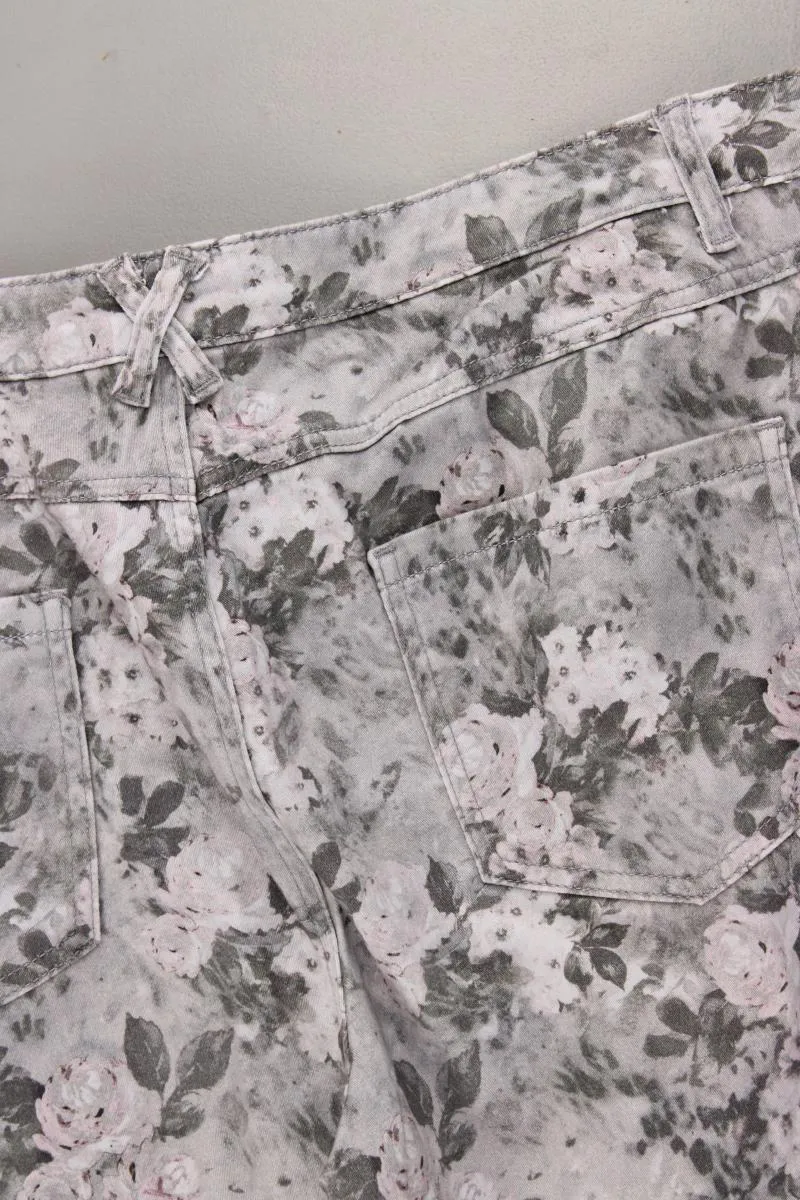Linea Tesini Hose Gr. 44 mit Blumenmuster grau