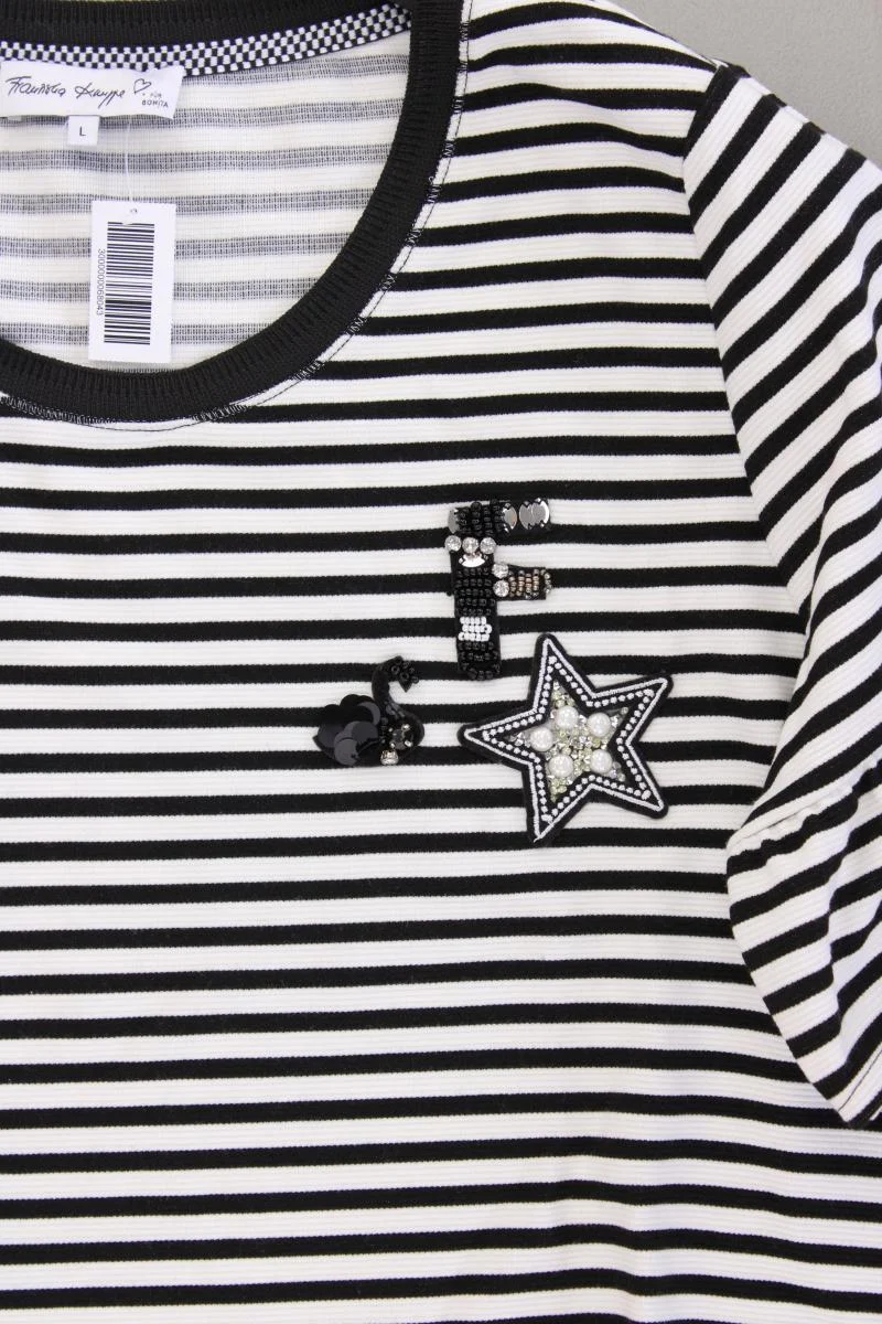Bonita x Franziska Knuppe Shirt Gr. L gestreift Kurzarm schwarz aus Polyester