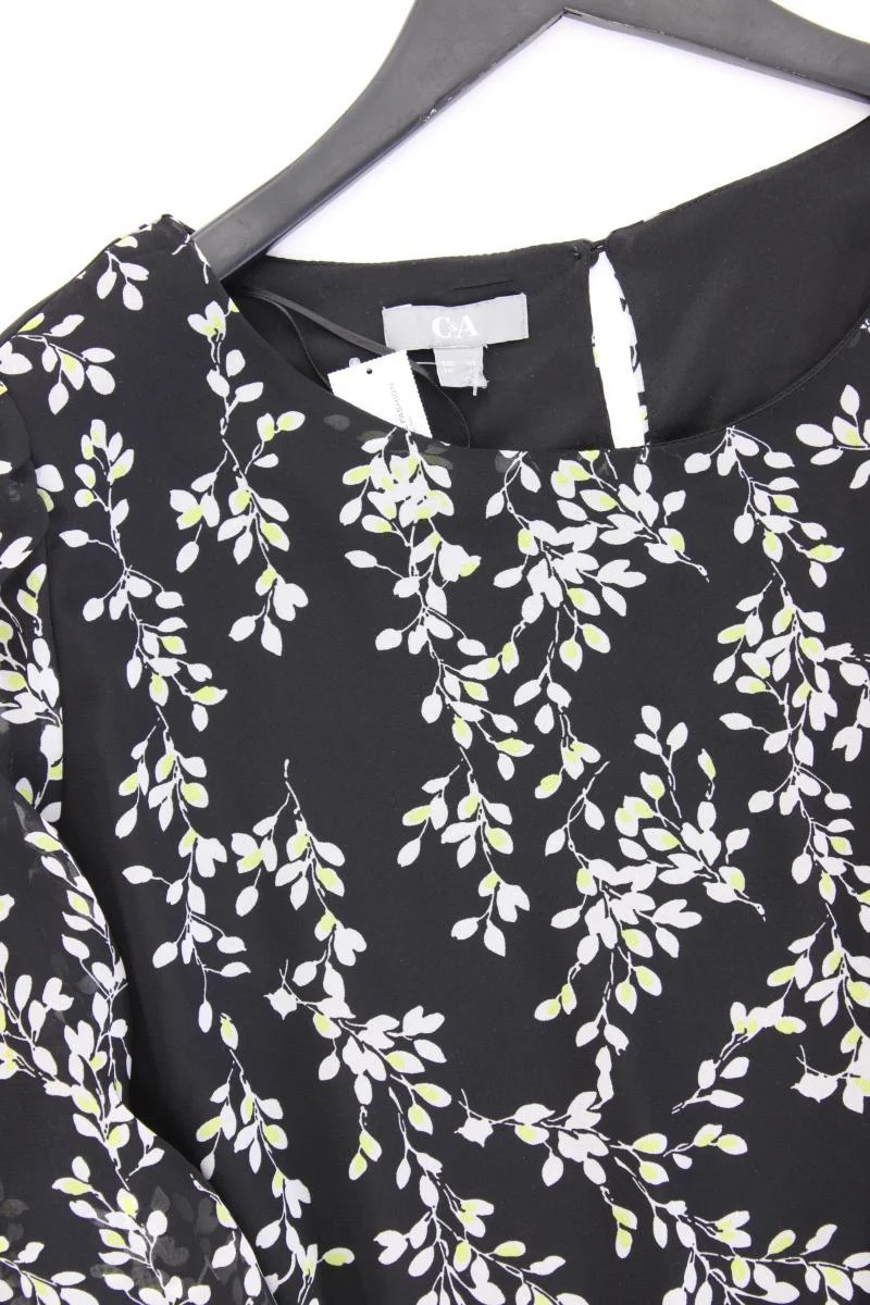 C&A Maxikleid Gr. 46 mit Blumenmuster Langarm schwarz aus Polyester
