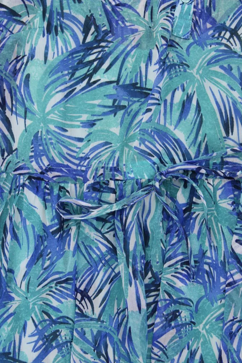Chiffonkleid Gr. 48 Ärmellos blau