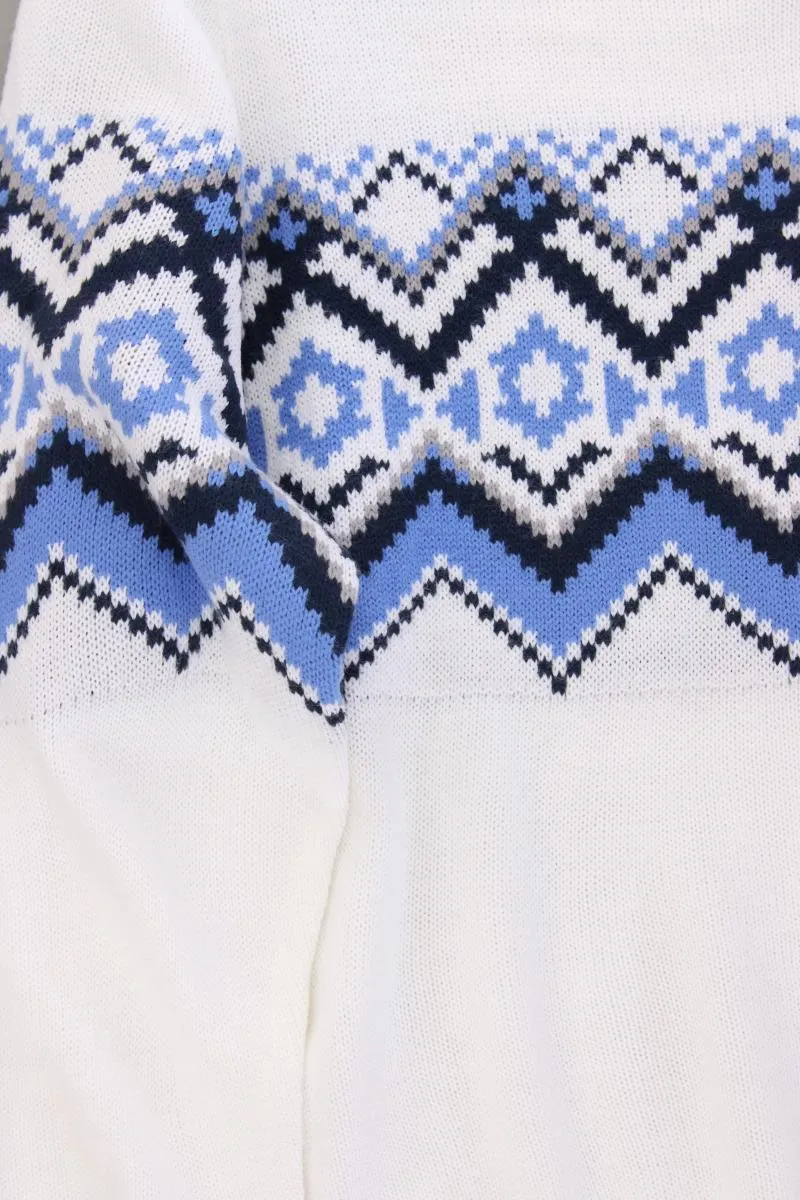 Grobstrickpullover Gr. 46 mit Faire-Isle-Muster neuwertig creme aus Polyacryl
