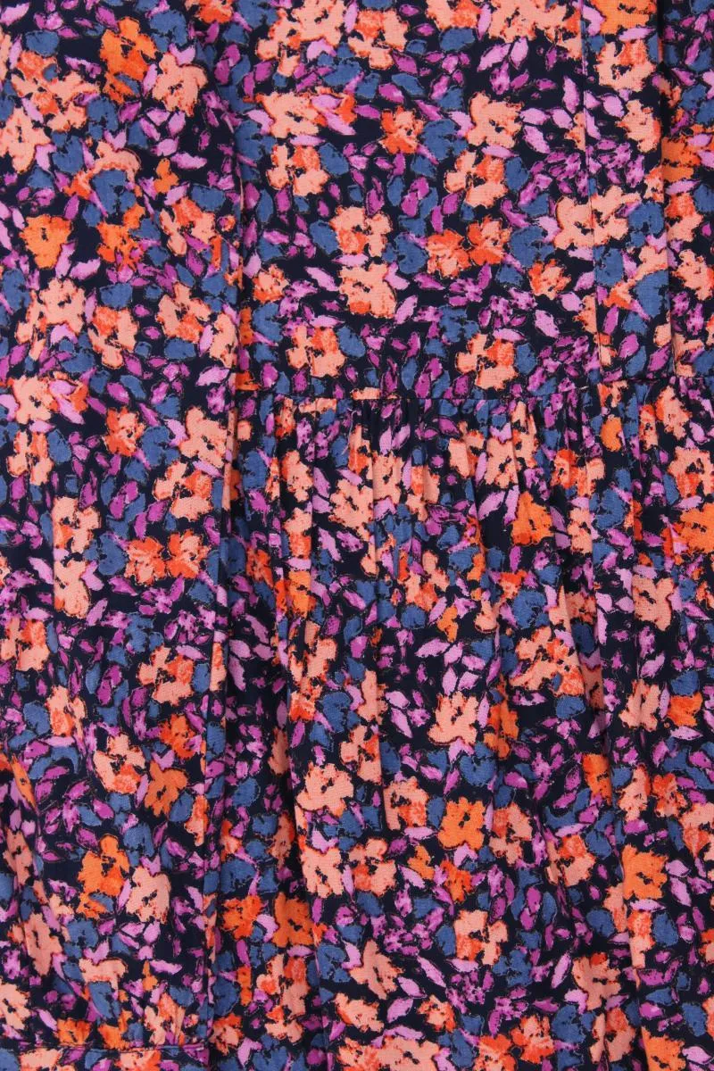 Pieces Langarmkleid Gr. S mit Blumenmuster mehrfarbig aus Viskose