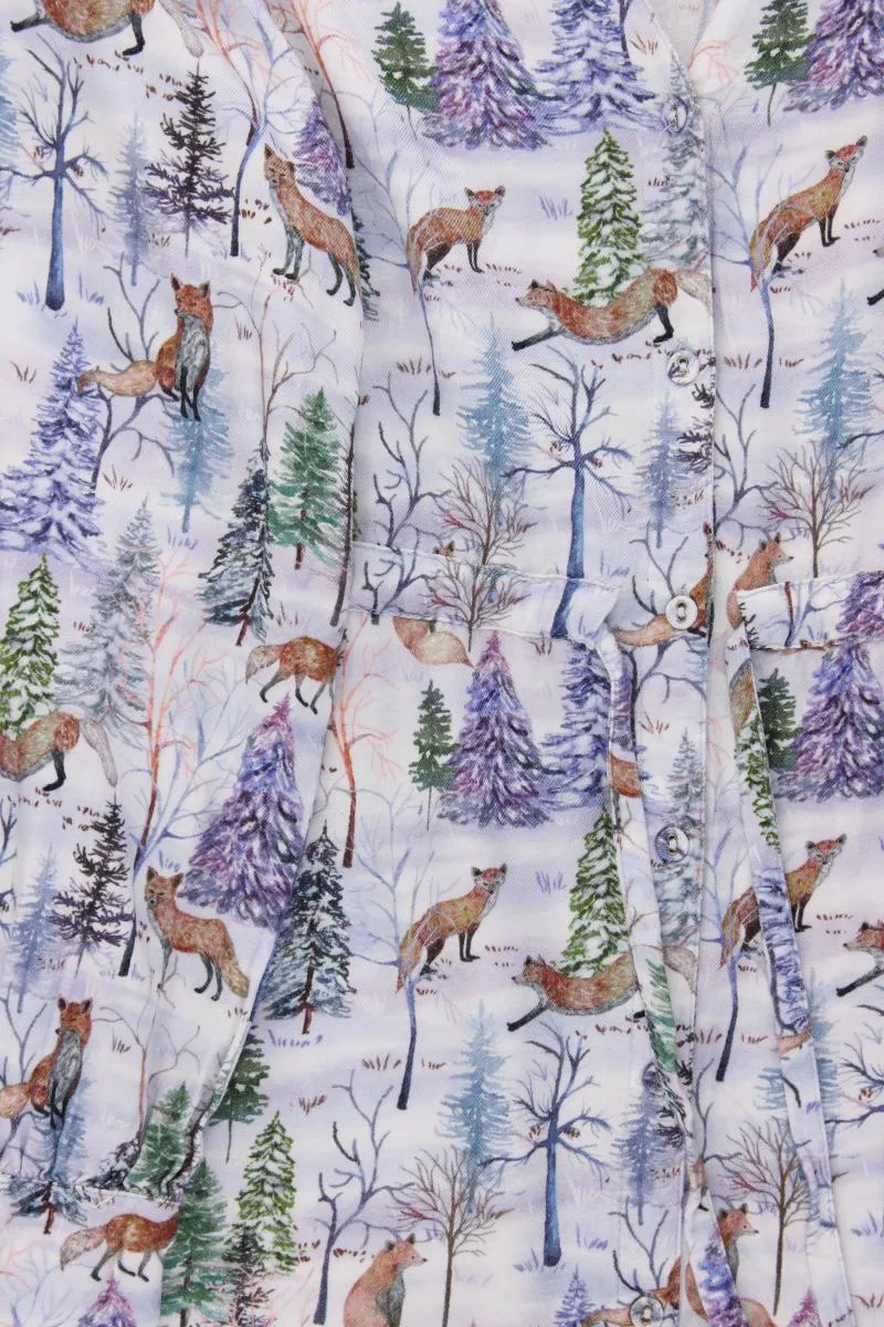 NRVNA Mode Kleid mit Fuchsmuster Gr. M mit Tierdruck Langarm mehrfarbig