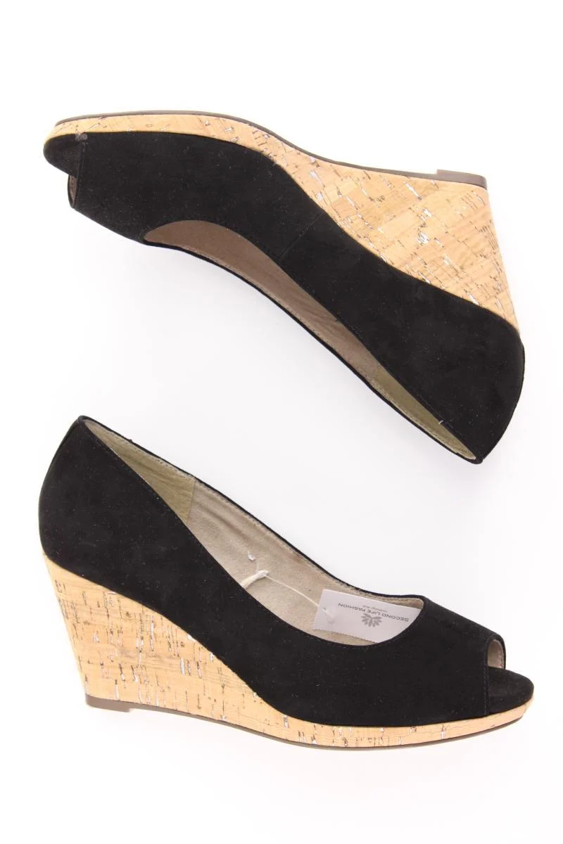 Tamaris Peep Toes mit Keilabsatz Gr. 38 neuwertig schwarz
