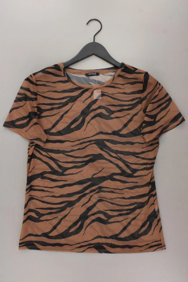 Orsay Mesh Shirt Gr. M mit Tierdruck Kurzarm braun